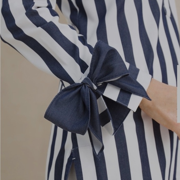 Chico's Blue and White Button Down Shirt with Cuffed Sleeves- Brand New - Picture 2 of 10